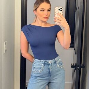 207 ‘Elena’ Navy Blue Basic Women's Bodysuit